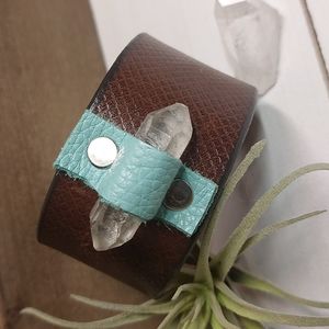 Quartz Crystal Leather Cuff Bracelet made by Rust Belt Raised